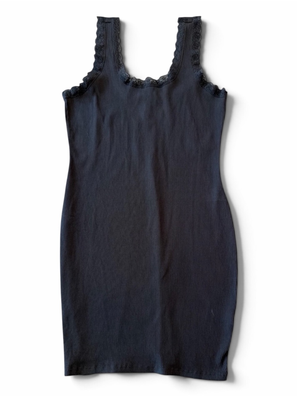 NWT H&M Divided Charcoal Gray Ribbed Cotton Lace Trim Tank Dress XL